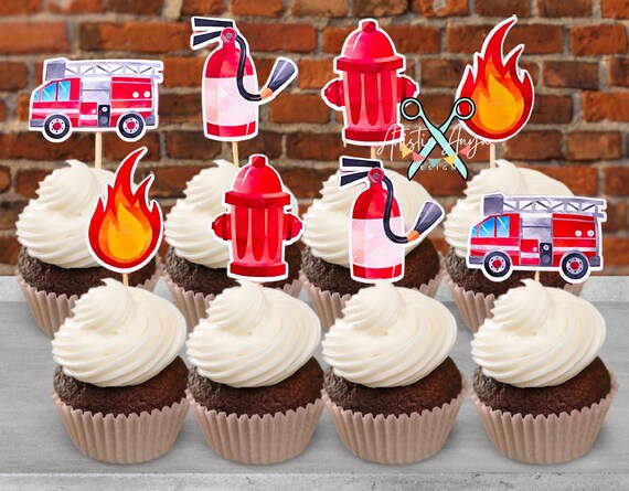Fire Truck Cupcake Toppers_ Creative Party Ideas