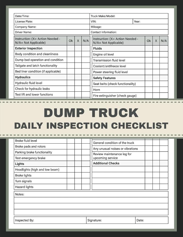 Complete Dump Truck Pre Trip Inspection Checklist for Drivers